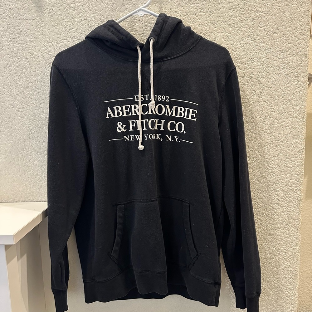 Abercrombie & Fitch Black Hoodie with White Print - Unisex - Size Small
